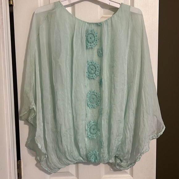 Giulia Silk Drape Embroidered back drape blouse with built in tank. - Picture 8 of 10